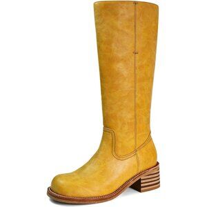 Women's Knee High Boots, Square Toe, Chunky Block Heel, Comfortable Low Heel